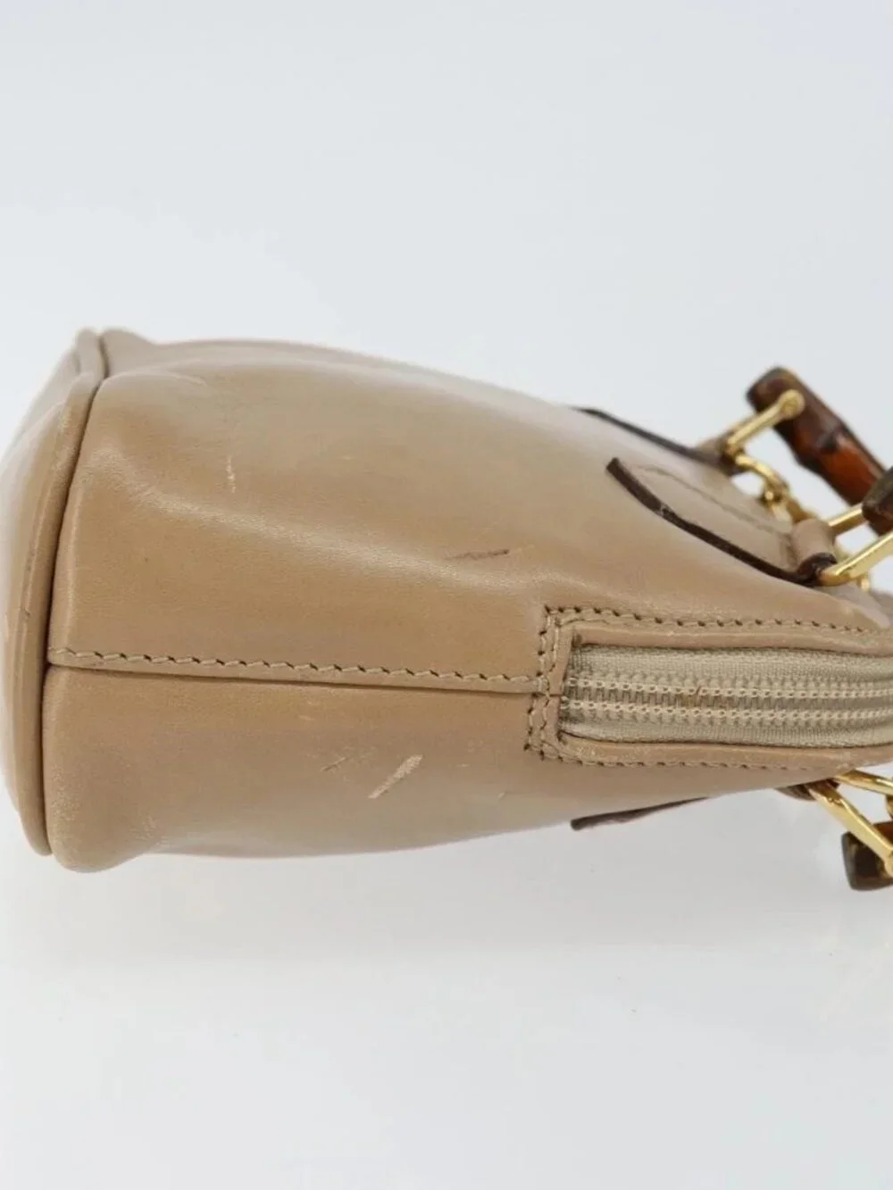 GUCCI Bamboo Hand Bag Leather 2way Beige Gold 007 2865 0231 Auth